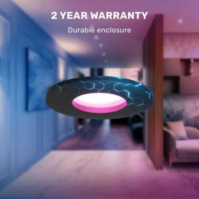 HOFTRONIC Porto - Smart Home Badkamer inbouwspot LED - IP44 Waterdicht - Verwisselbare GU10- 5,5 Watt 400 Lumen - 16,5 Miljoen kleuren RGBWW - Aluminium mat zwart - Ronde plafondspot Ø 73 mm - Bedienbaar via stem