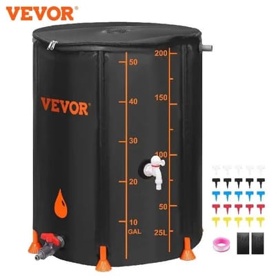 Mila Shop Regenton - Opvouwbaar - 53/100 Gal - Pvc - Regenwateropvangsysteem met grote capaciteit - Met tap en overloop - Tuin - Zwart