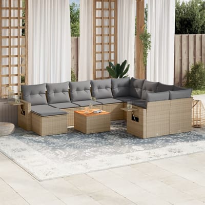 vidaXL - 11-delige - Tuinset - met - kussens - poly - rattan - beige