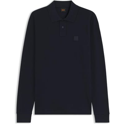 Boss Herenpolo met lange mouwen en Passerby-logo (Donkerblauw)