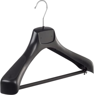 De Kledinghanger Gigant - Mantelhanger - Kostuumhanger - Jassenhanger - Volwassenen - ETR40 - 50 Stuks - Kunststof - Zwart - Gebogen Model - Schouderverbreding 7,4 cm - Broeklat - 40 cm - Kledinghanger - Kleerhanger - ETR-Serie (ETR40/B_00/50)