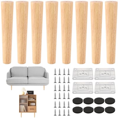 Dailygoods- Meubelpoten 20 cm - Houten Tafelpoten - Set van 8 - Robuuste Meubelpoten - Belastbaar tot 300 kg - Inclusief Montageplaten en Schroeven