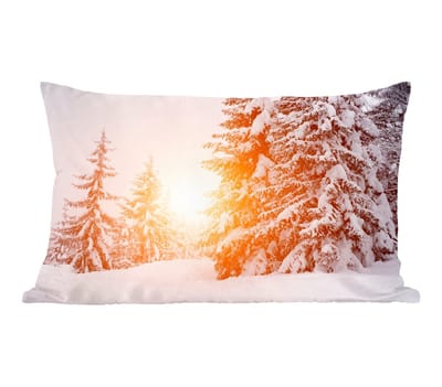 Sierkussens - Kussentjes Woonkamer - 50x30 cm - Zon - Bomen - Sneeuw - Kerstversiering - Kerstdecoratie voor binnen - Woonkamer