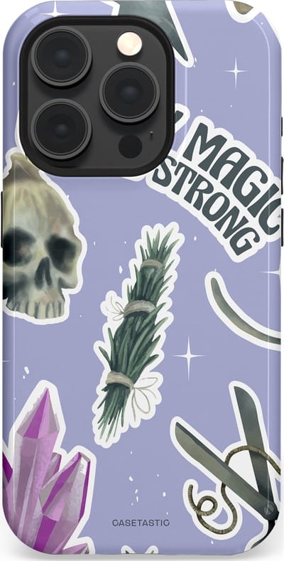 Casetastic hoesje geschikt voor Apple iPhone 15 Pro - MagSafe - Dubbellaagse bescherming - Lila Paarse Hekserij Strong Magic Sterren Collage - Fashion Case - Lila Lichtgrijs Wit