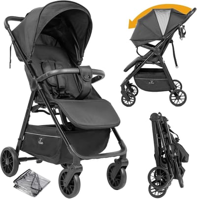 Lichte Kinderwagen - Compacte Reiswieg - Baby Vervoer - Omkeerbaar Zitje - 5.3 kg - Zwart