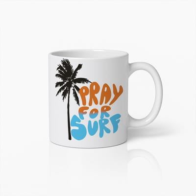 Pray for Surf Mok met Palmboom Ontwerp – Trendy Keramische Koffiebeker voor Surfliefhebbers