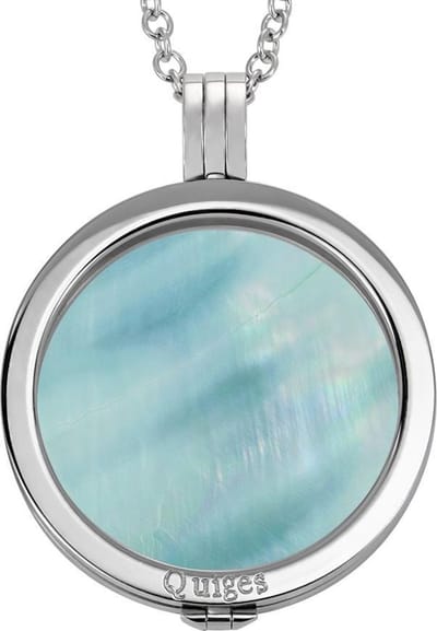 Quiges - Munthouder met Ketting en Munt 33mm Schelp Lichtblauw - RVS Zilverkleurig - ERHS135