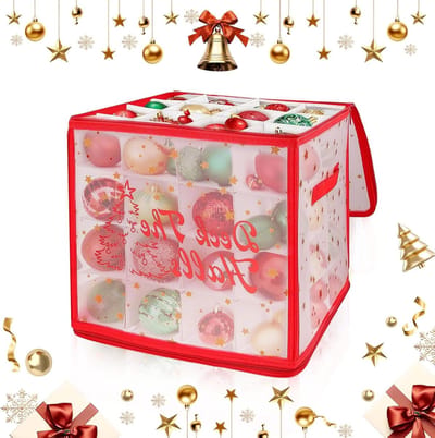 Opslagdoos voor kerstballen en versieringen, 64 vakken van 8 cm, opvouwbaar en transparant, ideaal voor kerstdecoratie en organisatie