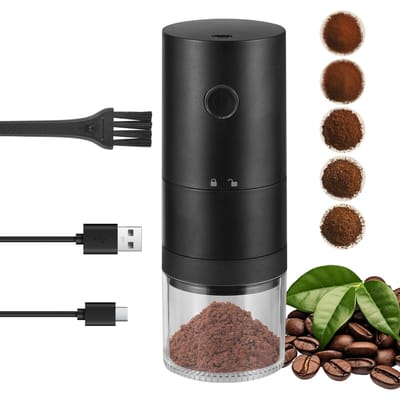 Moulin à café portable avec 38 réglages de mouture, indicateur lumineux et meule conique en céramique à 5 lames noir
