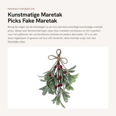 Dailygoods- Maretak Kunstmatig 23 cm - Faux Takken - Bessen/Lint - Kerstboomversieringen - Party Decor - Kunststof/Schuim/IJzerdraad - Kerstdecoratie