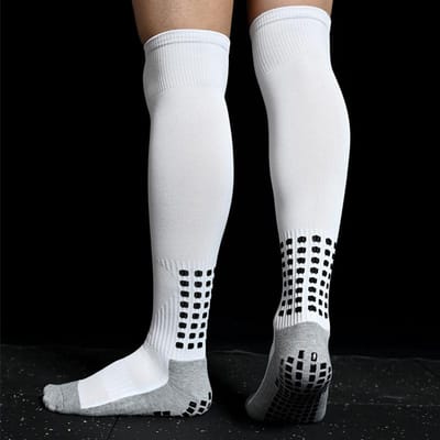 Chaussettes de football antidérapantes pour hommes, 1 paire, respirantes, hautes, bas de serviette, cyclisme, randonnée blanc