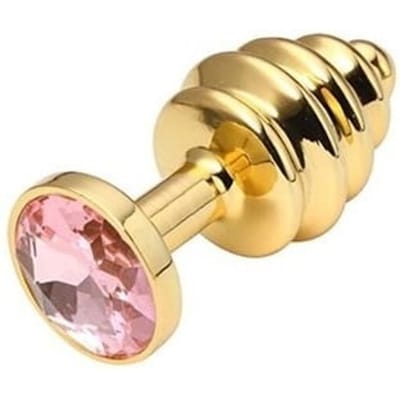 Goud kleurige Geribbelde metalen butt plug 25 mm