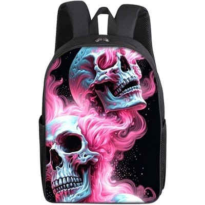 Dubbele Roze Schedels Print Enkellaags Rugzak Eenvoudige Stijl voor Jongens/Meisjes Kinderen Beste Cadeaus 2D Platte Cartoon Schooltassen pink