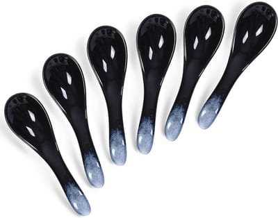 Aziatische soeplepel van porselein, 6-inch set Japanse/Chinese lepel, voor muesli, ramen, fo, wonton, pap, gemakkelijk vast te pakken (porselein, meteor)