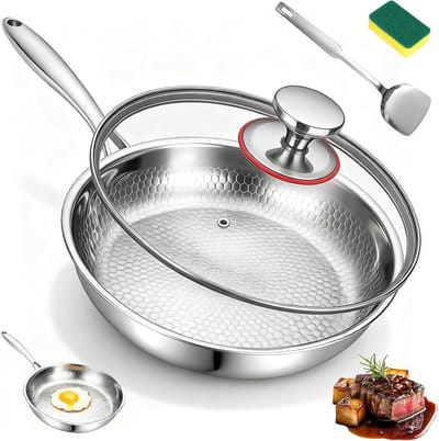 Titanium Braadpan - Titanium Pan - Gezond Koken - Gehamerd Patroon - 26 cm - Zilver