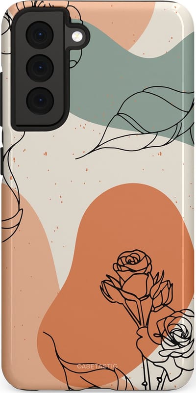 Casetastic hoesje geschikt voor Samsung Galaxy S21 FE 5G - Dubbellaagse bescherming - Lijnenspel roos - Fashion Case - Saliegroen Perzik Zand