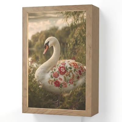 Wandlamp 20x30 cm - Oplaadbaar - Zwaan - Bloemen - Natuur - Wandlampen binnen woonkamer - Slaapkamer lamp met kabel - Decoratieve nachtlamp - Vloerlamp snoer
