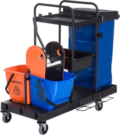 HOMCOM Schoonmaakwagen met 2 Emmers - Reinigingswagen - Werkwagen - Poetswagen met Wielen