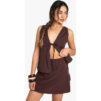 boohoo Dames Linnen A-lijn Mini Rok | Chocolate | Maat: 6