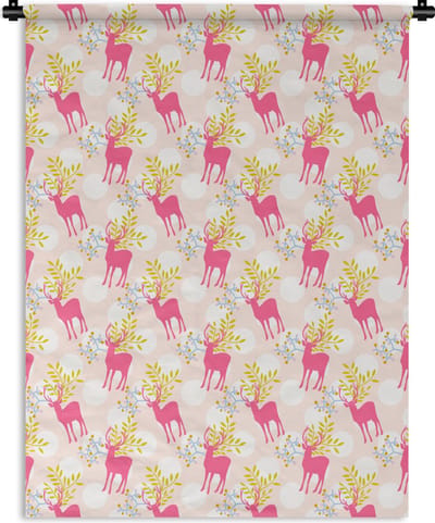 Wandkleed - Wanddoek - Hert - Roze - Patronen - 150x200 cm - Wandtapijt