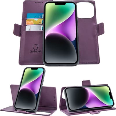 Geschikt voor iPhone 14 Book Case Hoesje - Uitneembaar Hoesje - Magnetische Sluiting - Portemonnee Paars