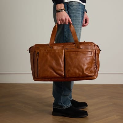 Manfield - Cognac leren weekendtas