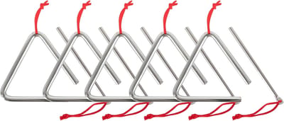 Muziek Triangel Set - Slaginstrument Kinderen - Muzikale Vorming - 5 Stuks Voordeelset - 10cm Maat - Zilver