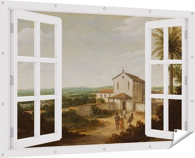 Gards Tuinposter Doorkijk Kerkelijk Gebouw in Brazilië - Frans Jansz. Post - 180x120 cm - Tuindoek - Tuindecoratie - Wanddecoratie buiten - Tuinschilderij