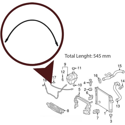 BHC634 Tuyau de vase d'expansion de liquide de refroidissement de moteur Reniflard 2115010625 545 mm pour Mercedes E320 2002-05 E350 2006-09 E280 2007-09