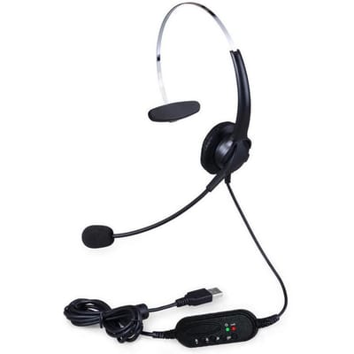 Enkelzijdige USB-bedrade headset Callcenter Monaurale hoofdtelefoon met verstelbare microfoondemping zwart