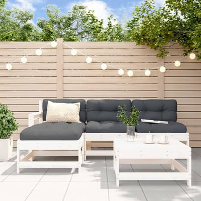 vidaXL - 5-delige - Loungeset - met - kussens - massief - hout - wit