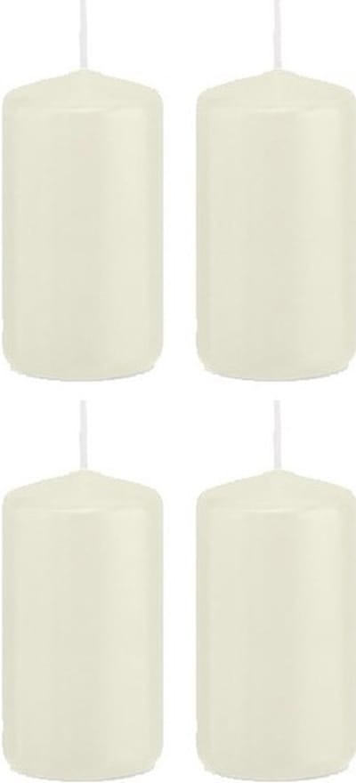 Trend Candles Cilinderkaars/stompkaars - 4x - ivoorwit - 5 x 10 cm - 23 branduren - met brandvertragende folie