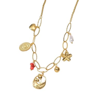 Aramat Jewels | Halskettingen | RVS Goudkleurige bedelketting – parel & natuursteen | | | |1,5mm | Staal | Volwassenen | Verkleurd niet