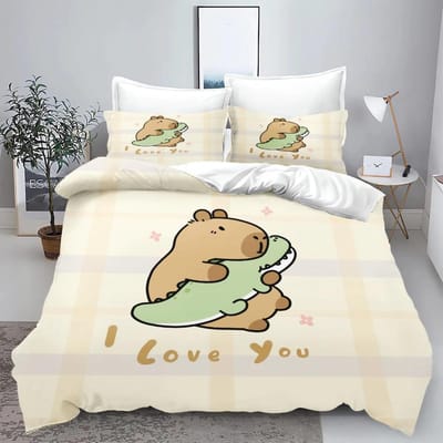 Capibara Voor Thuis Dekbedovertrek Set 3d Kinderbeddengoed 100% Polyester Bedrukt Schattig Cartoon Dekbed Geschikt Kinderen 90x200cm