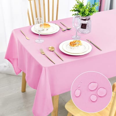 Famanu - Roze tafelkleed, 140 x 220 cm, vlekbescherming, afwasbaar, waterdicht, tafelkleed voor eetkamer, tuin, feest, bruiloften of huishouden