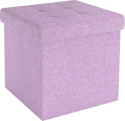 Intirilife Opvouwbaar krukje 30x30x30 cm in LOTUS ROSA - Zitkubus met opbergruimte en deksel van stof met holtes - Zitkubus voetensteun opbergkist krukje