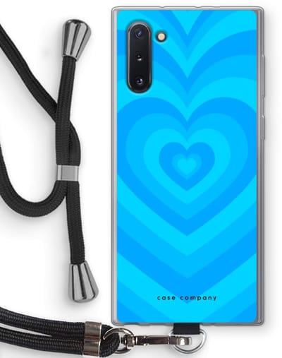 Case Company® - Hoesje met koord geschikt voor Samsung Galaxy Note 10 hoesje met Koord - Hart Blauw - Telefoonhoesje met Zwart Koord - Bescherming aan alle Kanten en Over de Schermrand