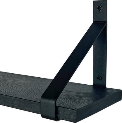 GoudmetHout® Wandplank Industrieel - 200 x 20 cm Muurplank - Zwart Eiken Hout - Decoratie Wandrek & Boekenrek - Hangplank Keuken - Wall Shelf + 2 Mat Zwarte Plankdragers van Staal