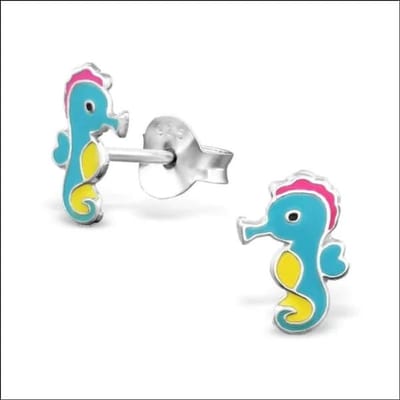 Aramat Jewels | Oorbellen | Zilveren Kinder Oorbellen Zeepaardje | Licht blauw - Geel - Roze / 8 x 6 mm | |4mm | Zilver | Kinderen | Verkleurd niet