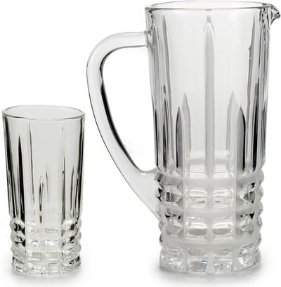 Vivalto Schenkkan/karaf - 1 Liter - incl. 6 drinkglazen - glas - 250 ml - Sapkan/waterkan met waterglazen