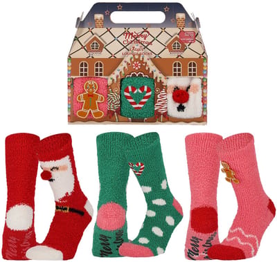 Apollo Dames Sokken Kerst Print Chenille Bedsokken Giftbox 3-Pack - Maat 36/41