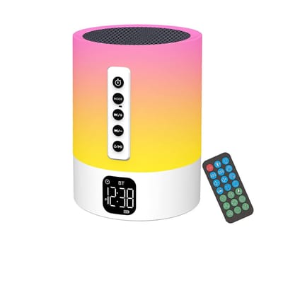 Ynkkvre -6-in-1 Bluetooth Wekker met LED Nachtlampje, White Noise Slaaphulp, MP3-Speler en Touch Bedlamp – Multifunctionele Speaker voor Kinderen, Tieners en Volwassenen – Snooze Alarm en Afstandsbediening