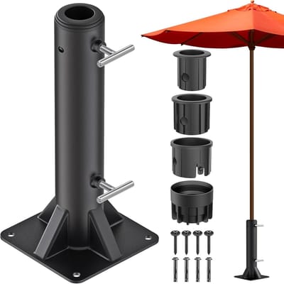 Umbrella Holder voor Parasols, Vierkante Grondstandaard met Bevestigingsklem, Geschikt voor 3-5cm Polen, Ideaal voor Tuin en Terras, Weerbestendig en Duurzaam Design