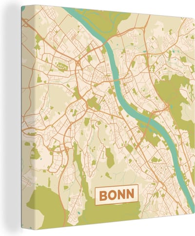 Canvas Schilderij Vintage - Bonn - Stadskaart - Kaart - Plattegrond - 20x20 cm - Wanddecoratie