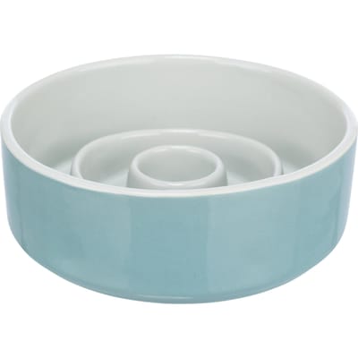 Trixie Voerbak - Anti Schrokbak - Slowfeeding - Keramiek - Grijs/Blauw - 14X14 cm - 450 ML