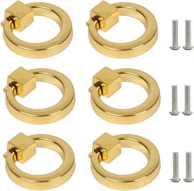 Kastgrepen met ringvorm, 6 stuks meubelknoppen, gouden meubelhandgreep met één gat, ladeknoppen, kastknoppen, deurknoppen, dressoirknoppen, gouden handgrepen voor keukenlade met