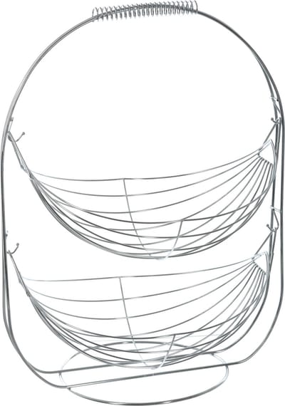 Secret de gourmet Fruitschaal - zilver - metaal - 34 x 25 x 46 cm - Dubbele etagere - fruitmanden - Draadmand van metaal