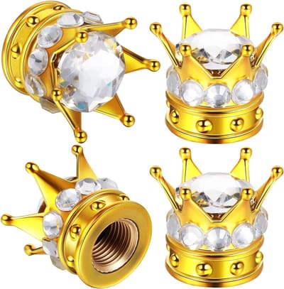 Handgemaakte Kristallen Ventieldoppen met Rhinestones - Universele Chrome Ventieldoppen voor Auto's - Luxe Accessoires Set van 4 in Goud en Wit
