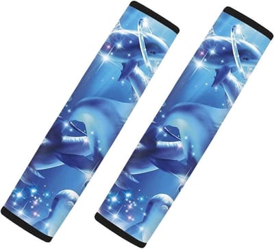 Autogordelhoes - Gordelkussen Schouderriem - Veilig Reizen - Zacht Polyester Materiaal - 297 cm x 76 cm - Blauw Dolfijn