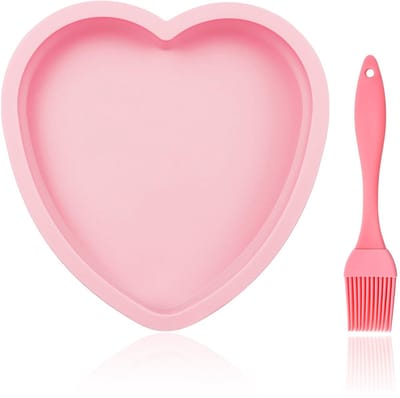 Dailygoods- Siliconen Vorm Hittebestendig - Bakvorm Hart - Bakaccessoires - Olieborstel - 8 Inch - Roze
